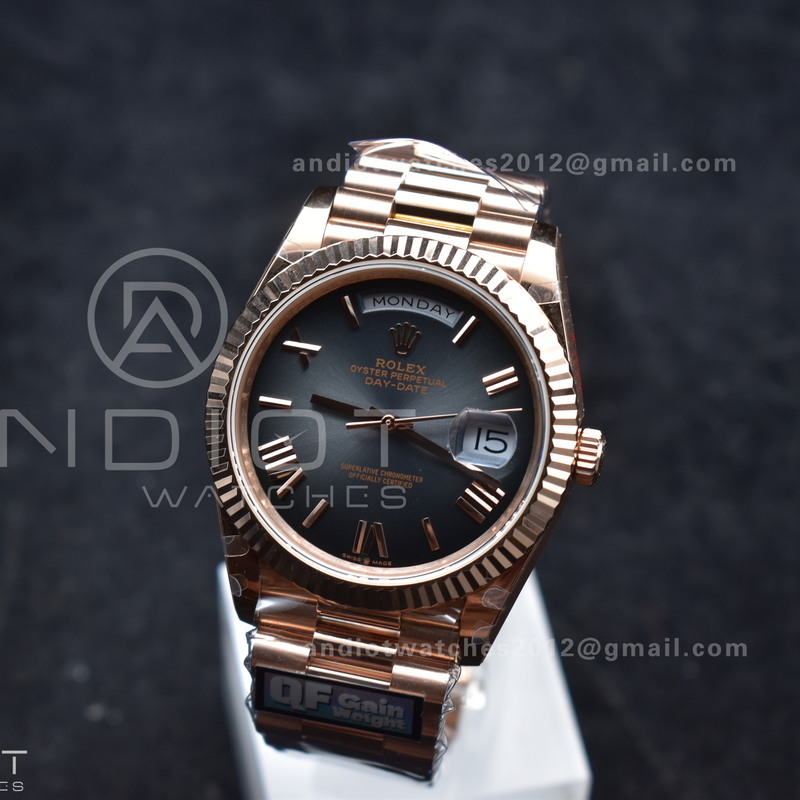 DayDate 40 RG QF Best Edition 904L Steel Slate Ombre Dial on President Bracelet A2836 V4 (Gain Weight)